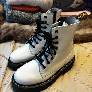 Dr. Martens White Leather Boots with Black Laces